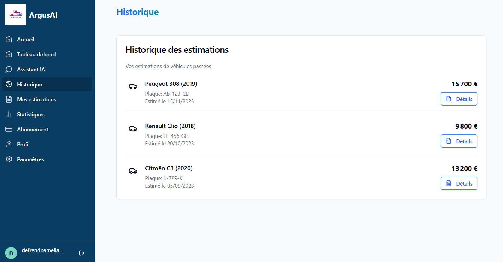 Capture d'écran Historique